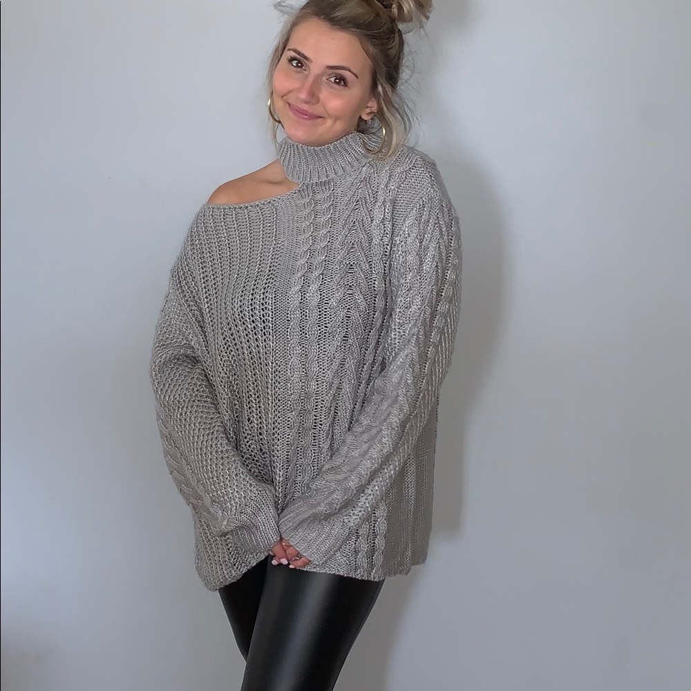 Super Soft Gray Choker Sweater